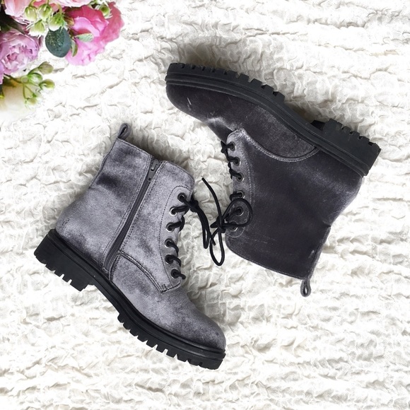 Mossimo Supply Co. Shoes - Mossimo Rihanna Gray Velvet Combat Boots Size 7.5